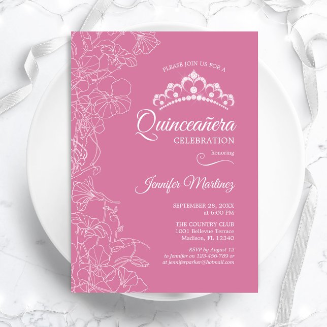 Pink Floral Quinceanera Party Invitation (Creator Uploaded)