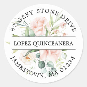 Pink Floral Quinceanera Return Address Label