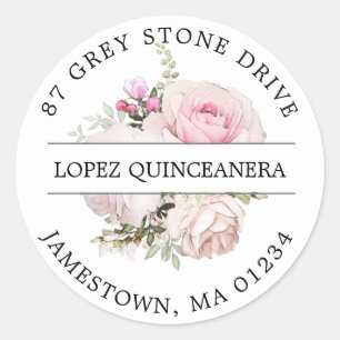 Pink Floral Quinceanera Return Address Label