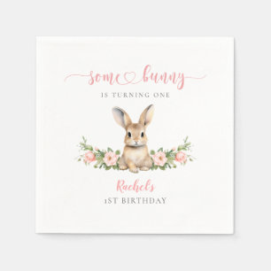 Pink Floral Rabbit Some Bunny 1st Birthday Napkin