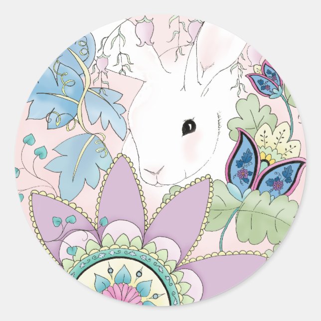 Pink Floral Rabbit sticker (Front)