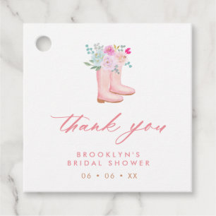 Pink Floral Rain Boots Bridal Shower Thank You Favour Tags