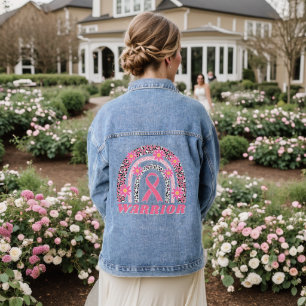 Pink Floral Rainbow Breast Cancer Warrior Denim Jacket