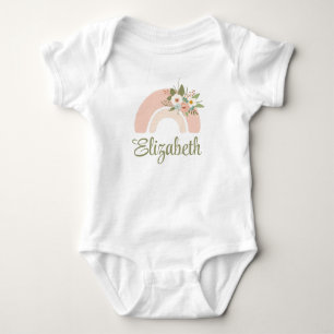 Pink Floral Rainbow Custom Name Baby Bodysuit