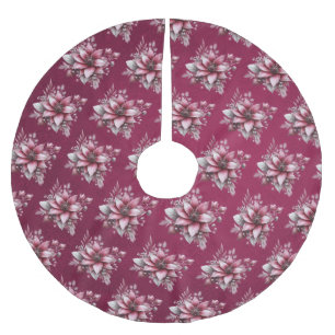 Pink Floral Red Tree Skirt