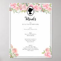 Pink Floral Regency Bridal Shower Cocktail Menu