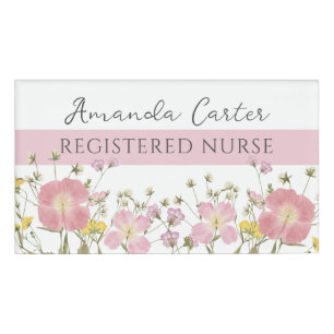 Pink Floral Registered Nurse Name Tag