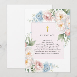 Pink Floral Religious Funeral Thank You Card