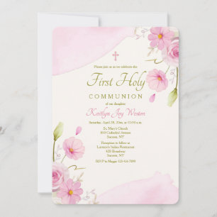 Pink Floral Religious Invitation