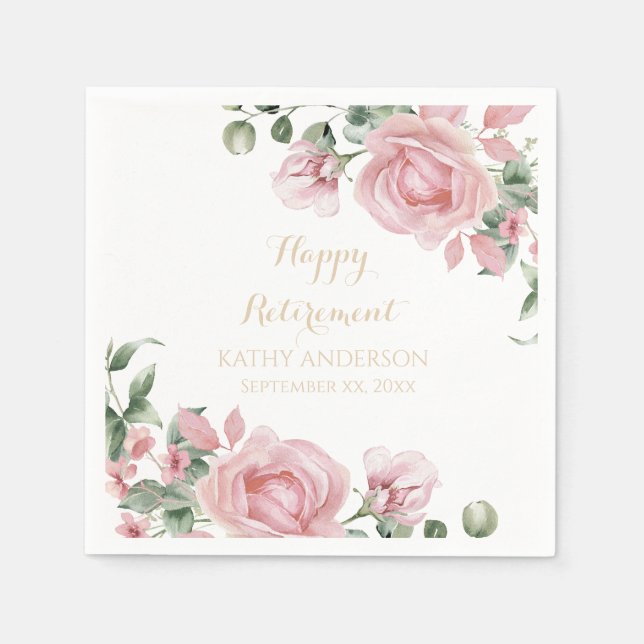 Pink Floral Retirement Party Napkin (Front)
