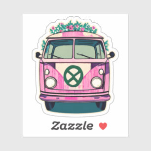 Pink Floral Retro Hippie Van Vintage Colours Art
