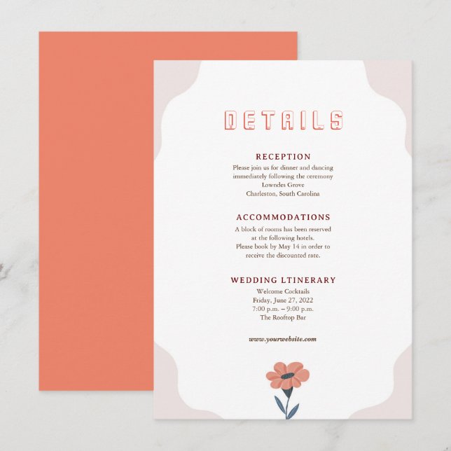 Pink Floral Retro Wedding Enclosure card (Front/Back)
