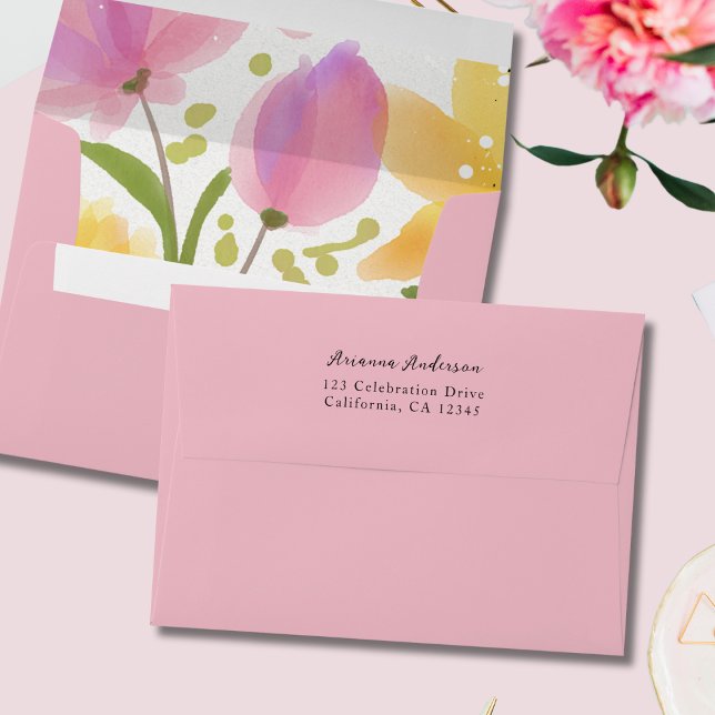 Pink Floral Return Address Baby Shower Envelope (Creator Uploaded)