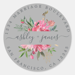 Pink Floral Return Address Grey Envelope Seal