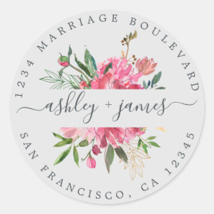 Pink Floral Return Address Grey Envelope Seal