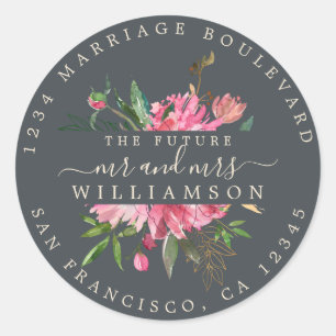 Pink Floral Return Address Off-Black Envelope Seal