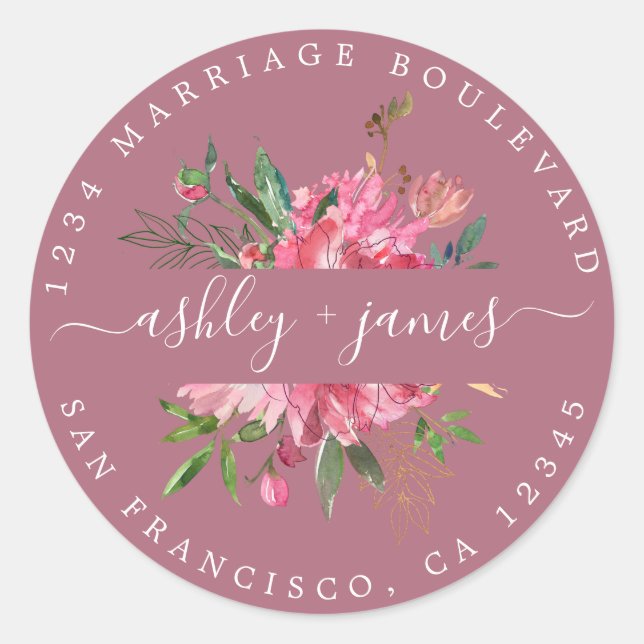 Pink Floral Return Address Purple Envelope Seal (Front)
