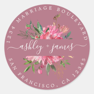Pink Floral Return Address Purple Envelope Seal