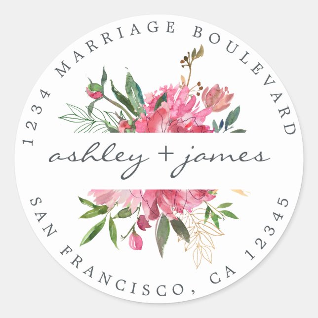 Pink Floral Return Address White Envelope Seal (Front)