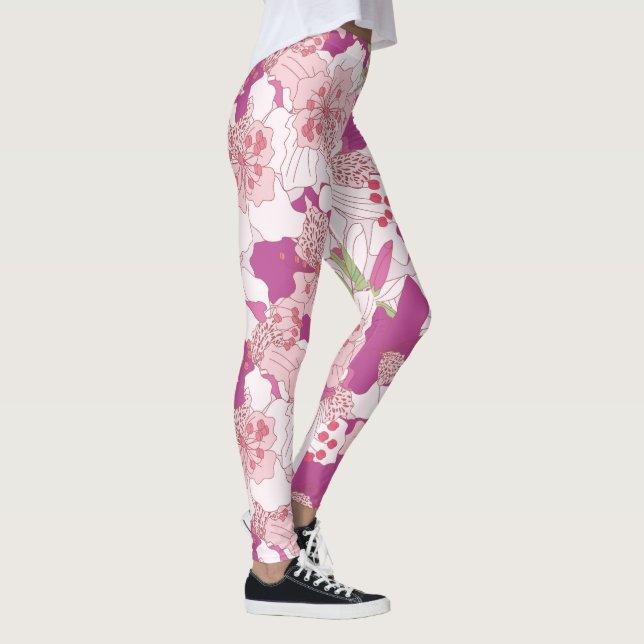 Pink Floral Rhododendron Leggings (Right)