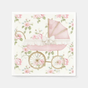 Pink Floral Ribbon Baby Shower Napkin