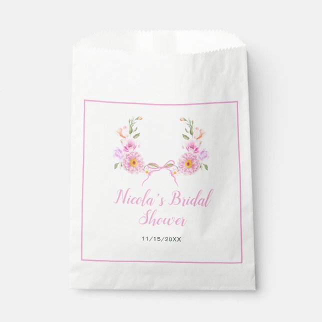 Pink Floral Ribbon Bridal Shower Favour Bags (Front)