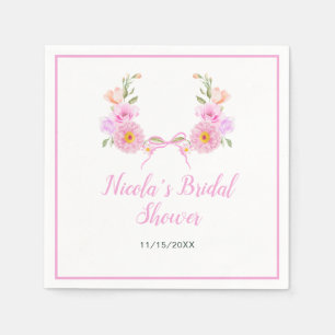 Pink Floral Ribbon Bridal Shower Napkin