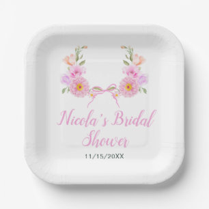 Pink Floral Ribbon Bridal Shower Paper Plate