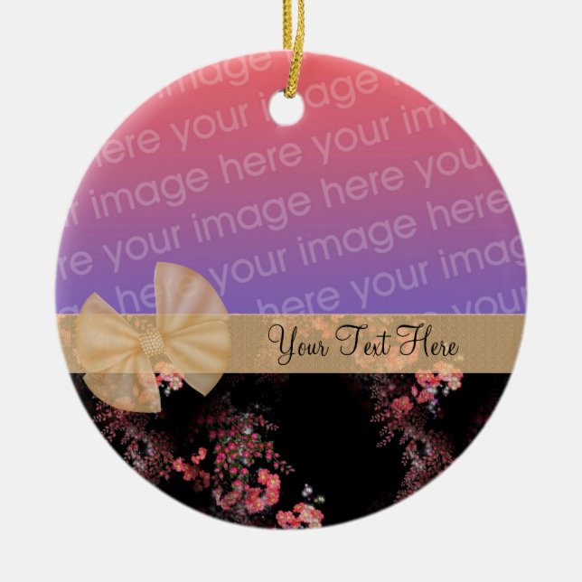Pink Floral Ribbon Photo Frame Ornament (Front)