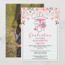 Pink Floral RN Nursing Graduation Invitation | BSN