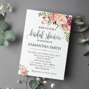 Pink floral romantic boho chic bridal shower invitation