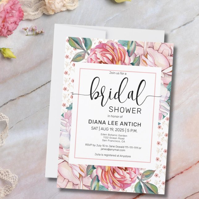 Pink Floral Romantic Bridal Shower Invitation (Creator Uploaded)