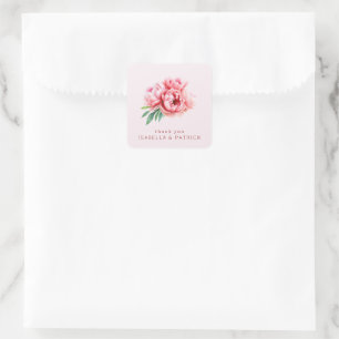 Pink Floral Romantic Enveloped Square Sticker