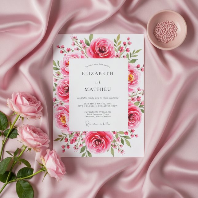 Pink Floral Romantic Flourish Wedding Invitation (Creator Uploaded)