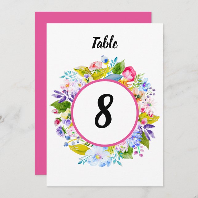 Pink Floral Romantic Wedding Table Number (Front/Back)