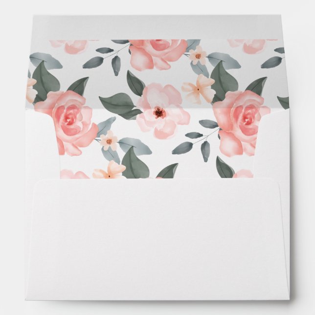 Pink Floral Rose Blossom Watercolor Pattern Envelope (Back (Bottom))