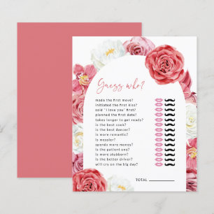 Pink Floral Rose Bridal Shower Guess Who Game