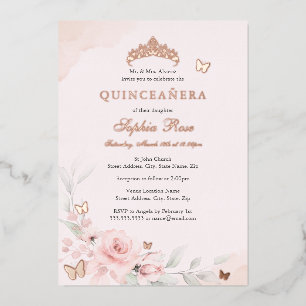 Pink Floral Rose Butterfly Quinceanera 15th