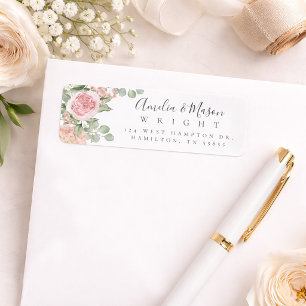 Pink Floral Rose Eucalyptus Wedding Return Address