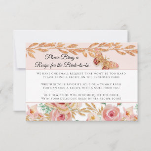 Pink Floral Rose Gold Elegant Recipe Bridal Shower