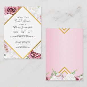 Pink Floral Rose Gold Geometric Bridal Shower  Card