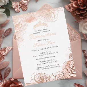 Pink Floral Rose Gold Quinceanera 