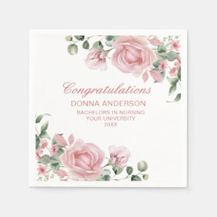 Pink Floral Rose Graduation Party Napkin