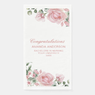 Pink Floral Rose Graduation Party  Napkin