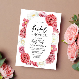 Pink Floral Rose Oval Summer Bridal Shower Invitation