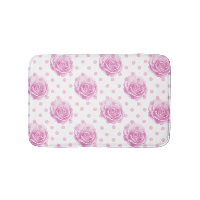 Pink floral rose pattern bath mat (Front)