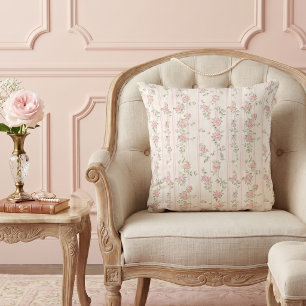 Pink Floral Rose Pattern Throw Pillow