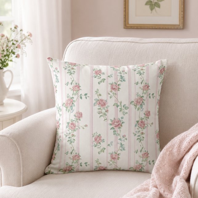 Pink Floral Rose Pattern Throw Pillow (elegant classic vintage grandmillennial pink coquette rose floral throw pillow)