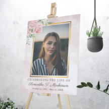 Pink Floral Rose Photo Watercolor Funeral
