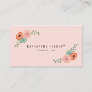 Pink Floral Rose & Poppy Business Card